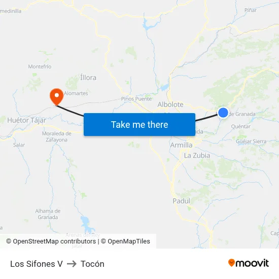 Los Sifones V to Tocón map
