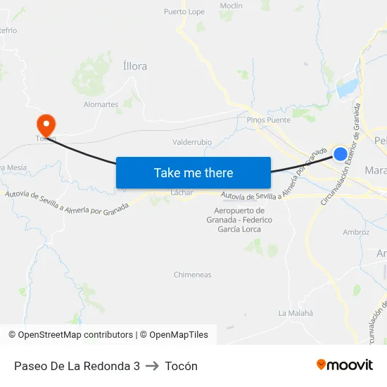 Paseo De La Redonda 3 to Tocón map