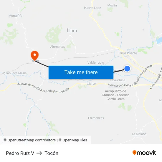 Pedro Ruíz V to Tocón map