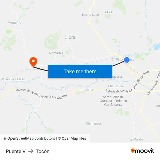 Puente V to Tocón map