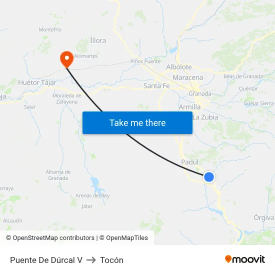Puente De Dúrcal V to Tocón map