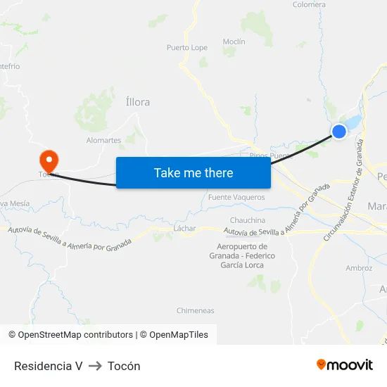 Residencia V to Tocón map
