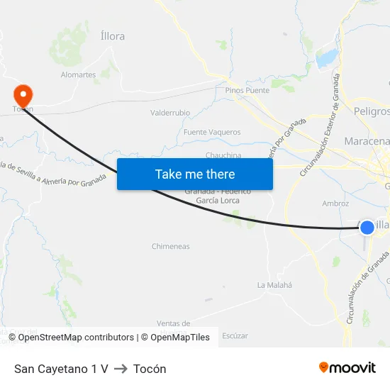 San Cayetano 1 V to Tocón map