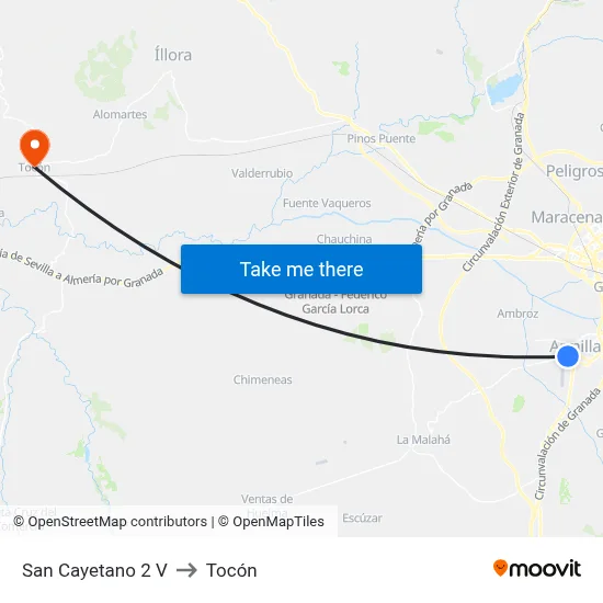 San Cayetano 2 V to Tocón map