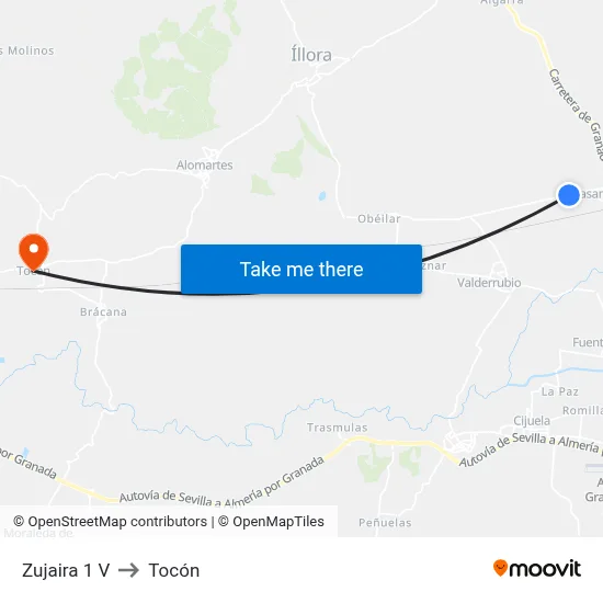 Zujaira 1 V to Tocón map