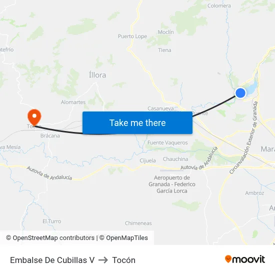 Embalse De Cubillas V to Tocón map