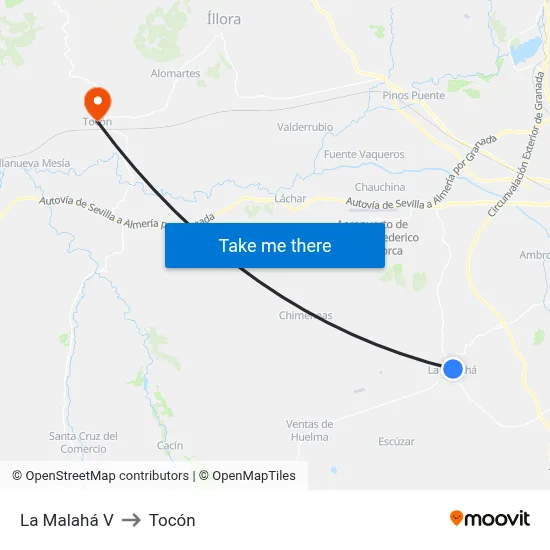 La Malahá V to Tocón map