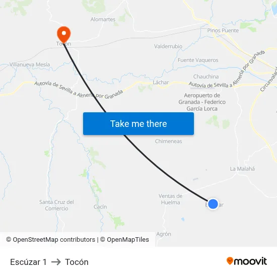 Escúzar 1 to Tocón map