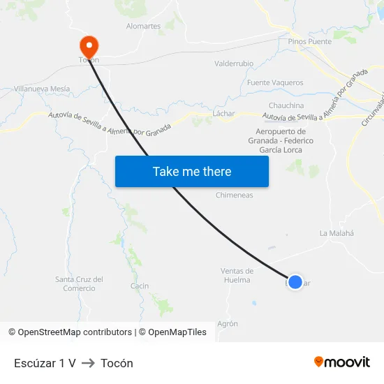 Escúzar 1 V to Tocón map