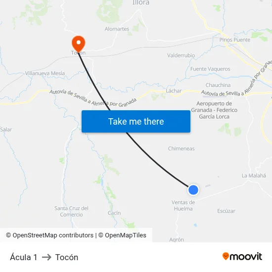 Ácula 1 to Tocón map