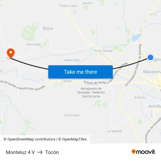 Monteluz 4 V to Tocón map