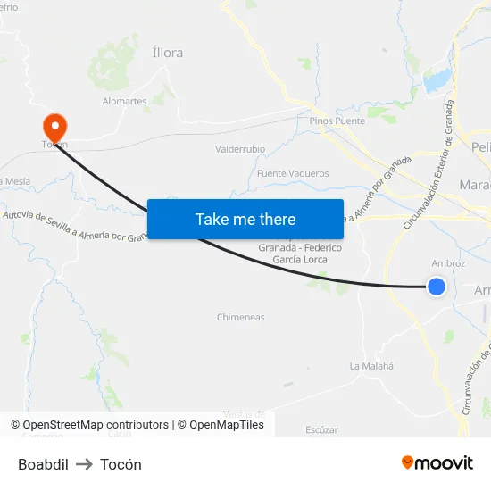 Boabdil to Tocón map