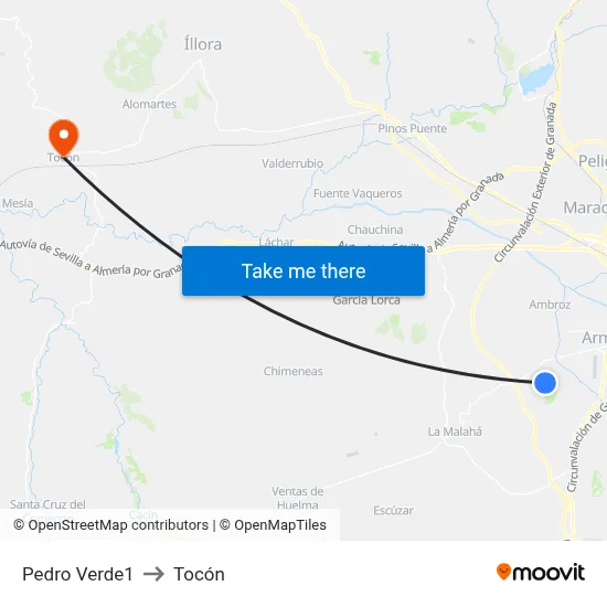 Pedro Verde1 to Tocón map