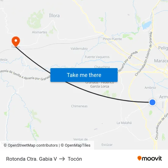 Rotonda Ctra. Gabia V to Tocón map