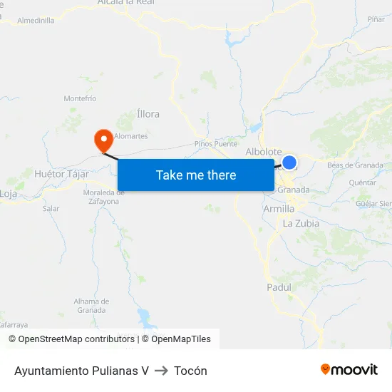 Ayuntamiento Pulianas V to Tocón map