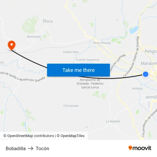 Bobadilla to Tocón map