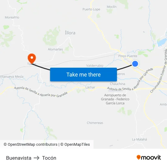 Buenavista to Tocón map