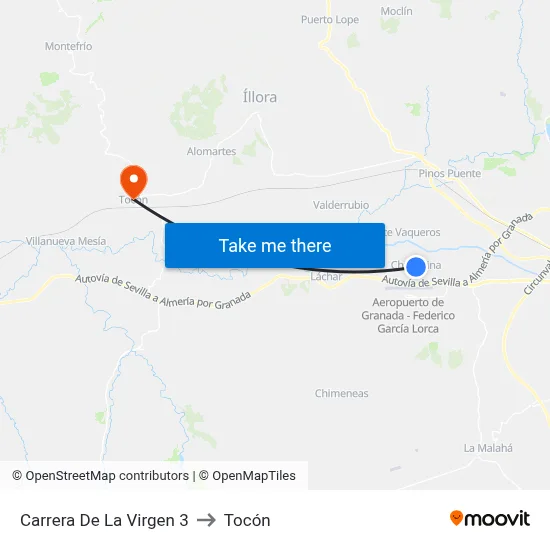 Carrera De La Virgen 3 to Tocón map