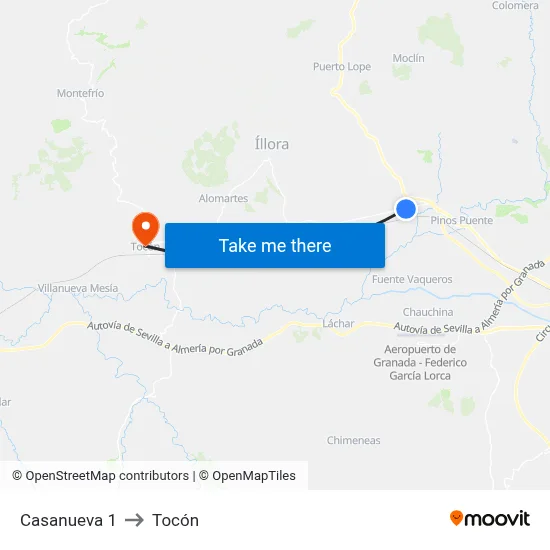Casanueva 1 to Tocón map