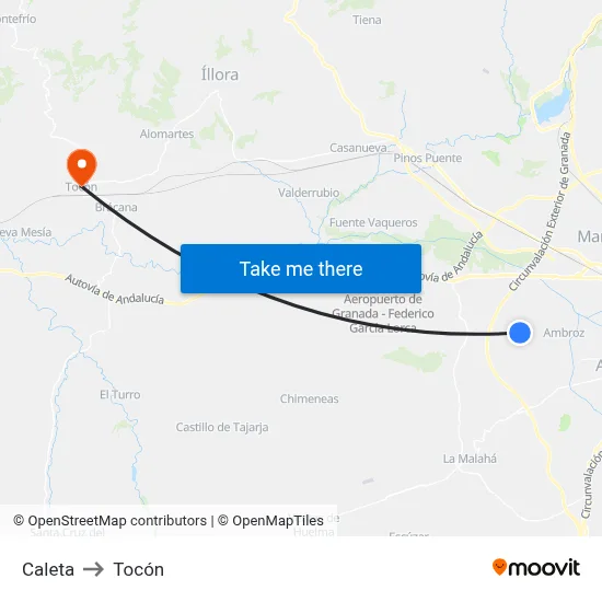 Caleta to Tocón map