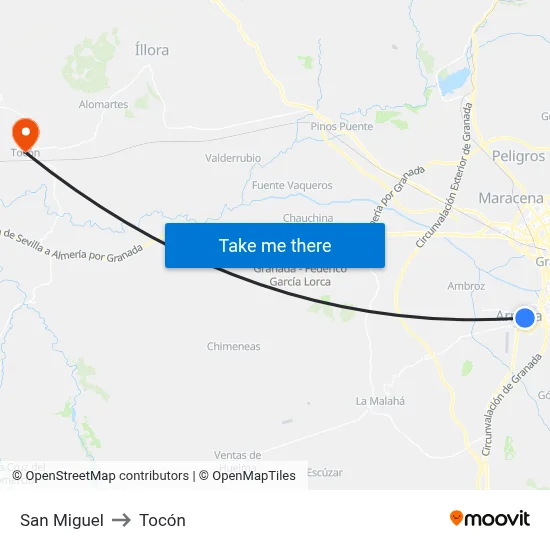 San Miguel to Tocón map