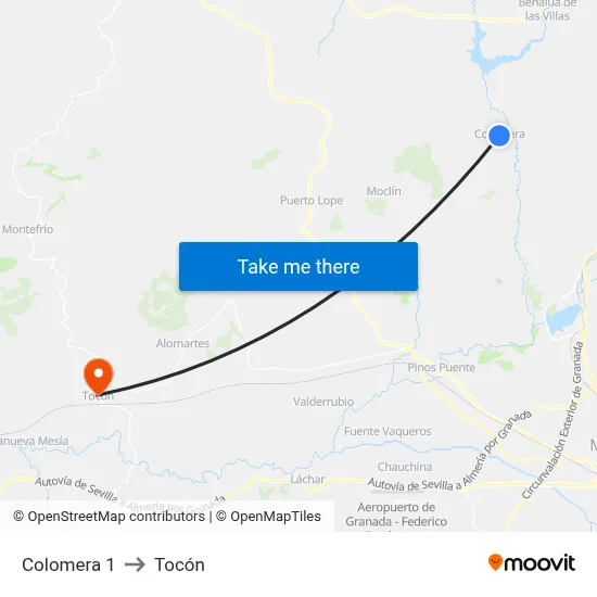 Colomera 1 to Tocón map