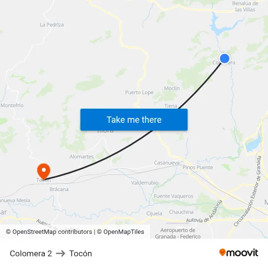 Colomera 2 to Tocón map