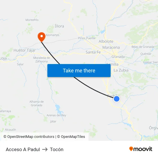 Acceso A Padul to Tocón map