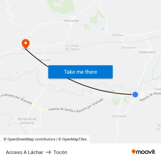 Acceso A Láchar to Tocón map
