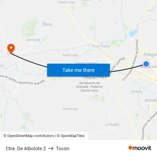 Ctra. De Albolote 2 to Tocón map