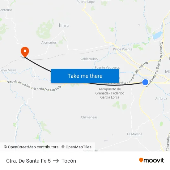 Ctra. De Santa Fe 5 to Tocón map