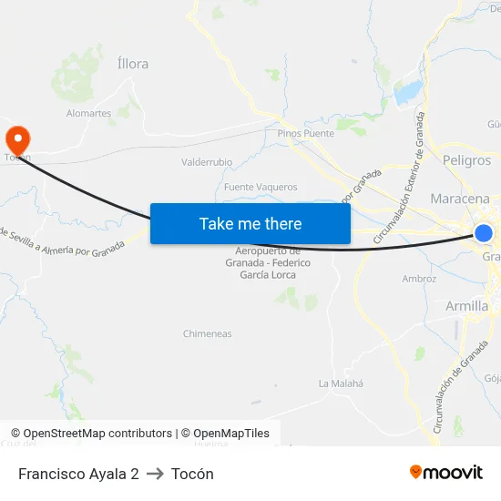 Francisco Ayala 2 to Tocón map