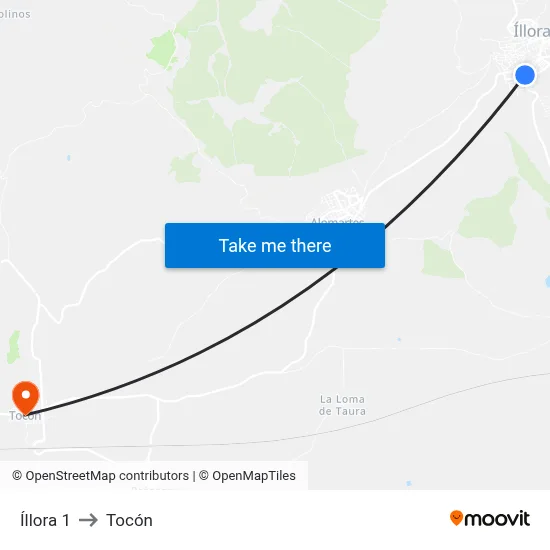 Íllora 1 to Tocón map