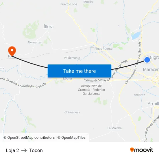 Loja 2 to Tocón map