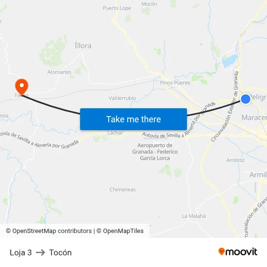 Loja 3 to Tocón map