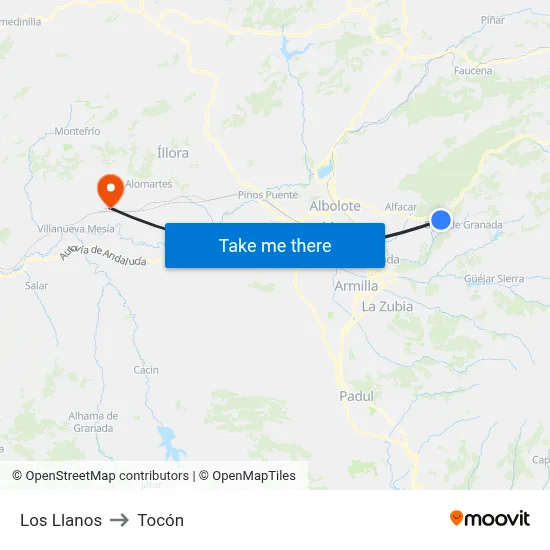 Los Llanos to Tocón map