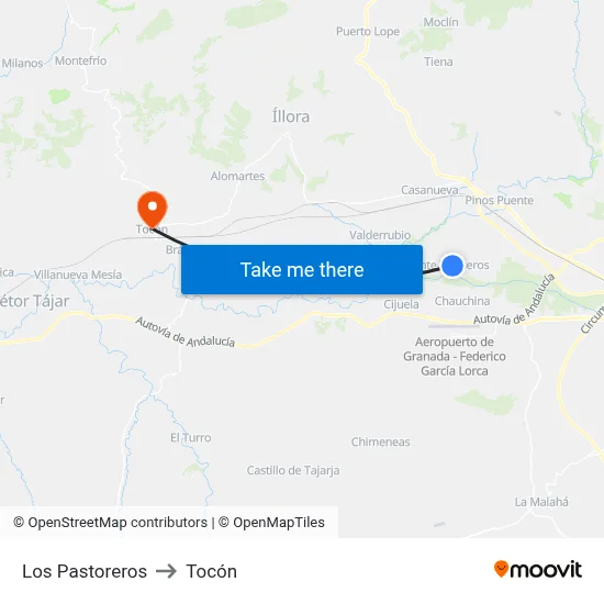 Los Pastoreros to Tocón map