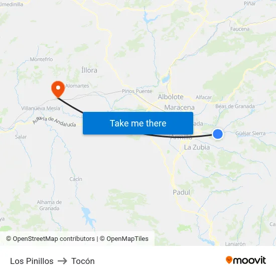 Los Pinillos to Tocón map