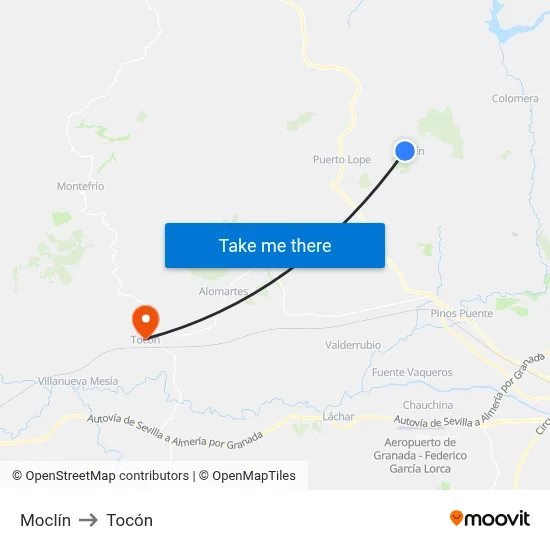 Moclín to Tocón map