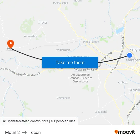 Motril 2 to Tocón map