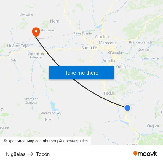 Nigüelas to Tocón map