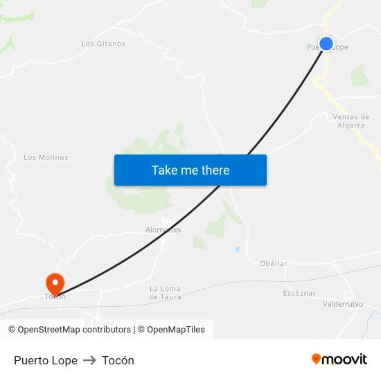 Puerto Lope to Tocón map