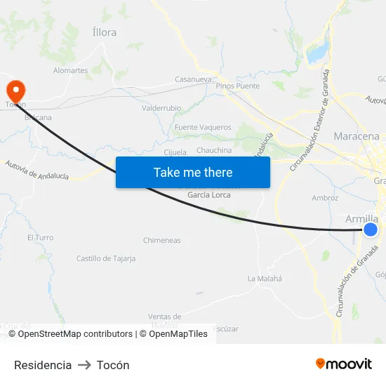 Residencia to Tocón map