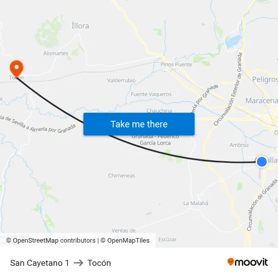 San Cayetano 1 to Tocón map