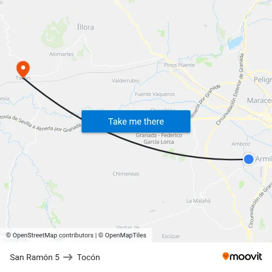 San Ramón 5 to Tocón map