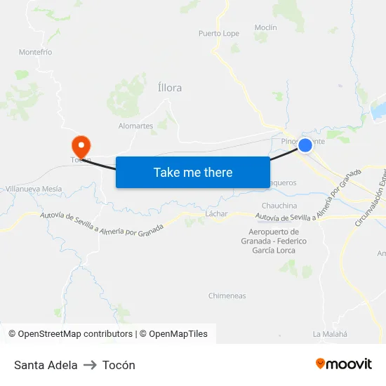 Santa Adela to Tocón map