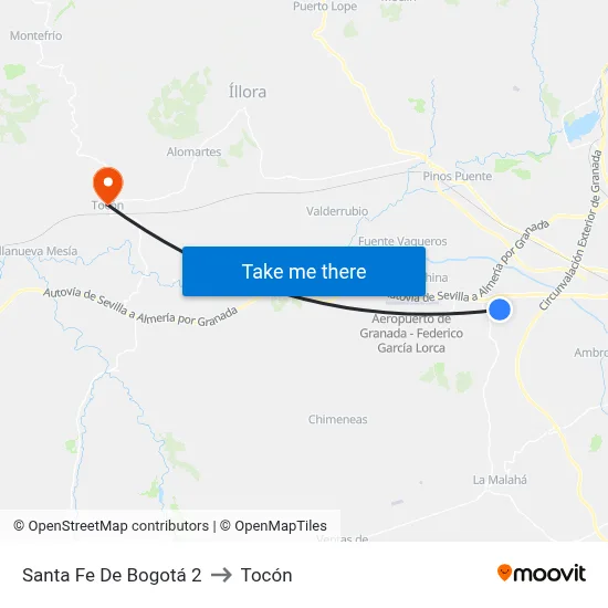 Santa Fe De Bogotá 2 to Tocón map