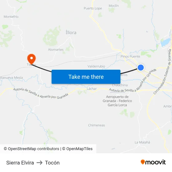 Sierra Elvira to Tocón map