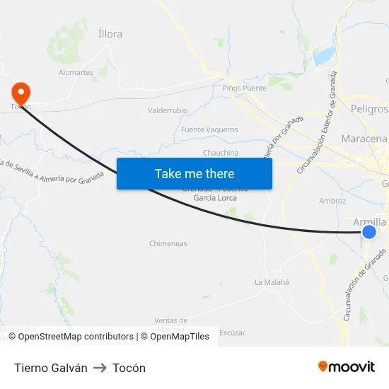 Tierno Galván to Tocón map