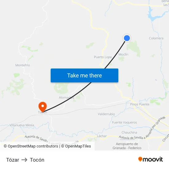 Tózar to Tocón map